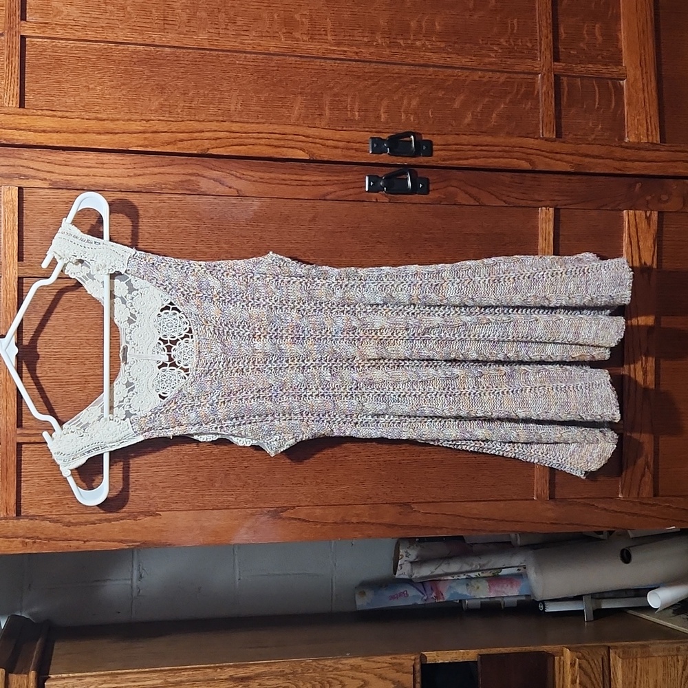 Free People Cream Crochet Yoke Multicolor Knit Sundress